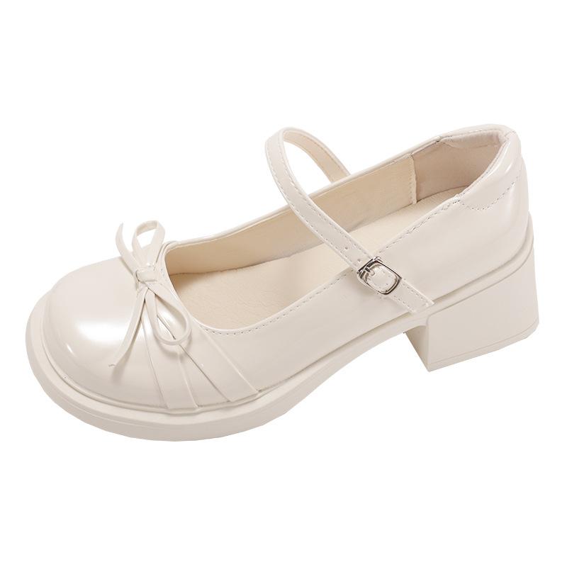 Białe francuskie retro grube wysokie obcasy płytkie buty damskie 2025 nowe lato ze spódnicą kokarda buty Mary Jane