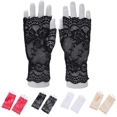 Sommer Spitzen Sonnenschutz Halbfingerhandschuhe Damen Dünne Offene Fingerhandschuhe Anti-Rutsch Spitzenhandschuhe Zum Autofahren Braut Hochzeitshandschuhe
