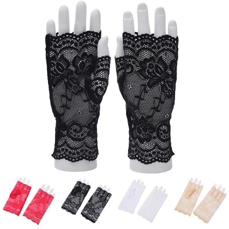 Sommer Spitzen Sonnenschutz Halbfingerhandschuhe Damen Dünne Offene Fingerhandschuhe Anti-Rutsch Spitzenhandschuhe Zum Autofahren Braut Hochzeitshandschuhe