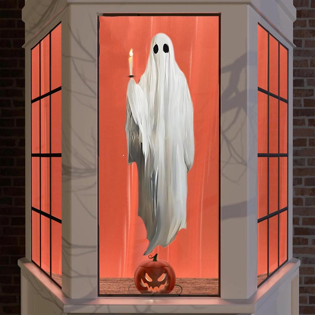 Ghost Window Clings 3 Sheets Ghost Holding Pumpkin Candle Clings Reusable Scary Sticker For Kid School Office Party Halloween
