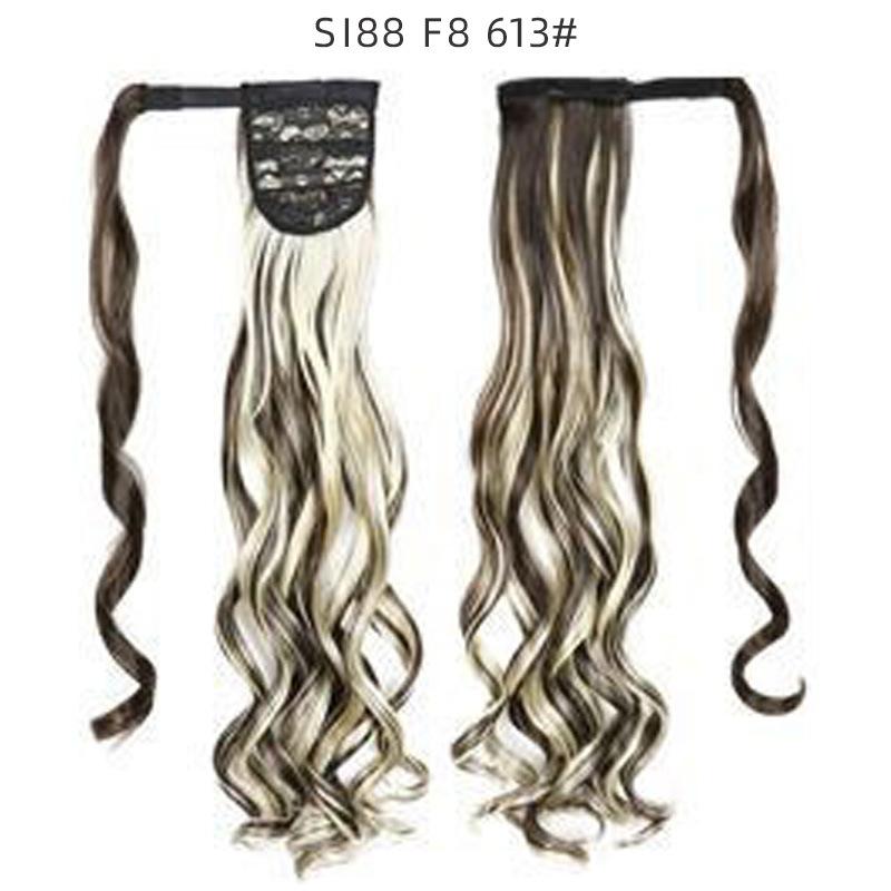 22" Long Ponytail Hair Extension Wrap Around Pony Tail Clip in Curly Wavy Synthetic Fake Hairpiece for Women Daily Life