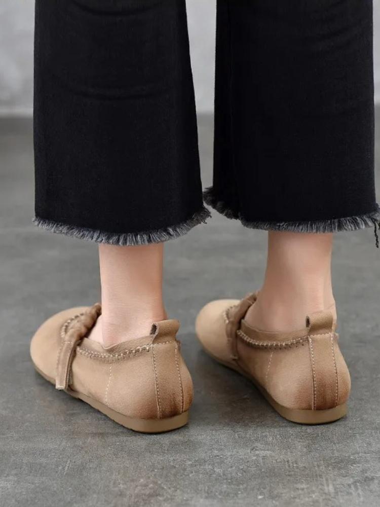 Johnature Retro Flat Shoes Genuine Leather Comfortable Soft Soled Shallow Versatile Women's Shoes