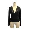 V-neck Lace Patchwork Sexy Spicy Girl Long Sleeved Slim Fit Top Women’s T-shirts