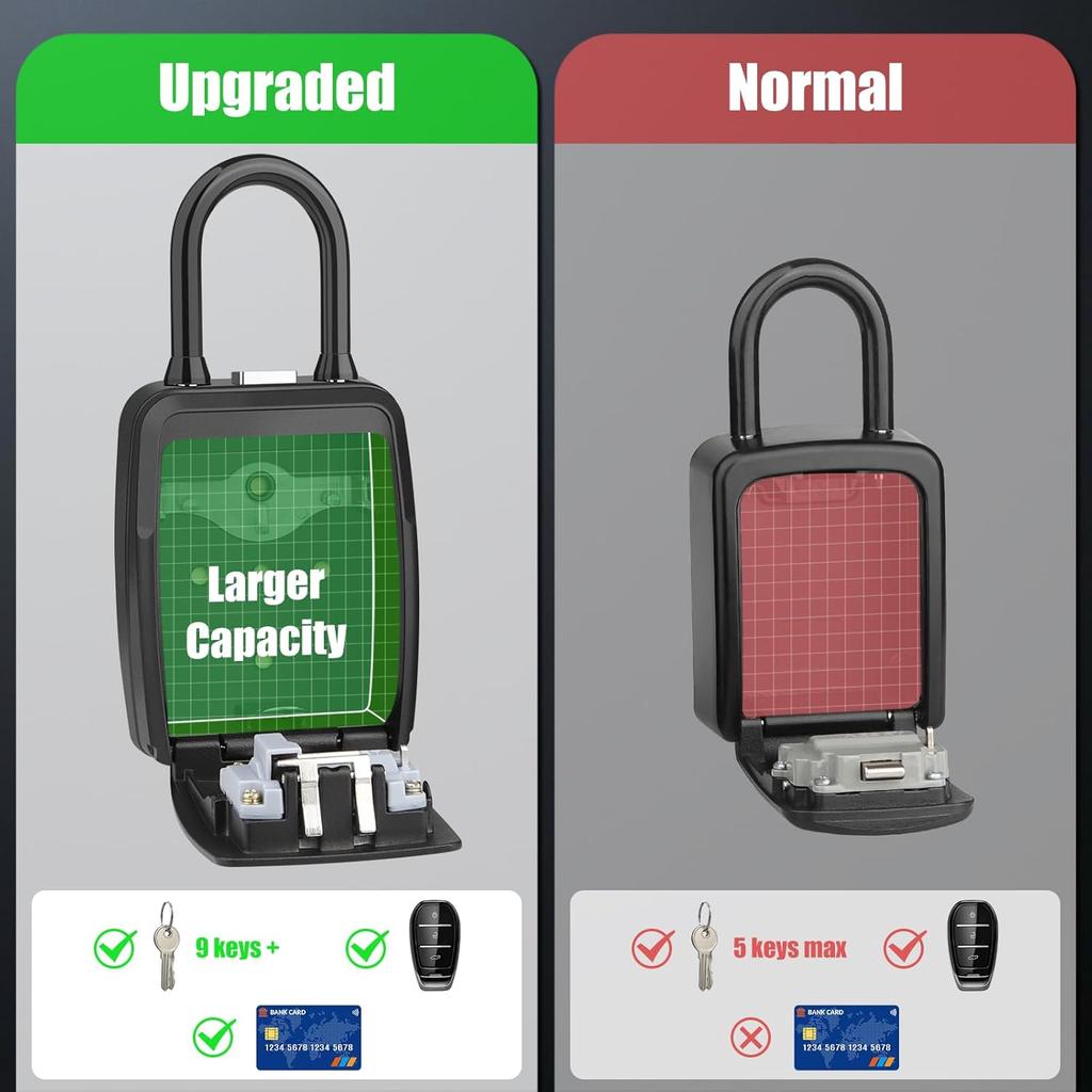 Key Lock Box Outdoor with Code, Large Key Lockbox for Keys Outside Portable Lock box for Keys, 4 Digit Combination Key Safe Storage, Waterproof