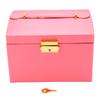 Jewelry Box Multifunctional Multi Layers Large Capacity Necklace Earrings Organizer Holder Box with Key Rose Red