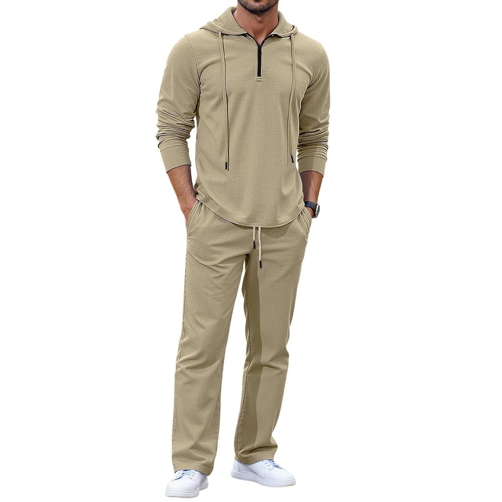 Men  Leisure  Hooded Hood  Half Zipper  Upper Garment  Trousers  Set