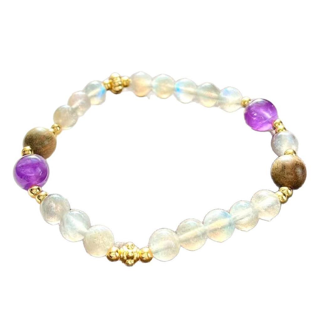 Retro High Quality Natural Gray Moonstone Amethyst Design Bracelet Bracelet.
