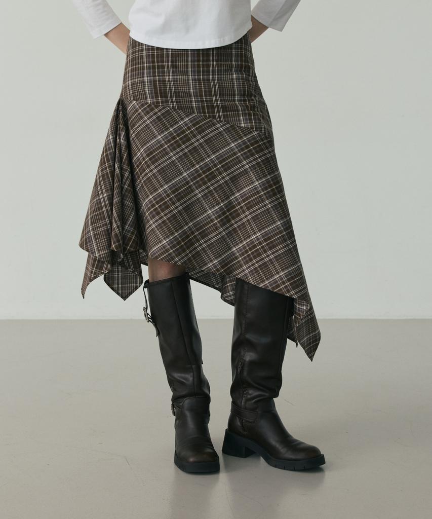 Linte Diagonal Bias Check Skirt Brown