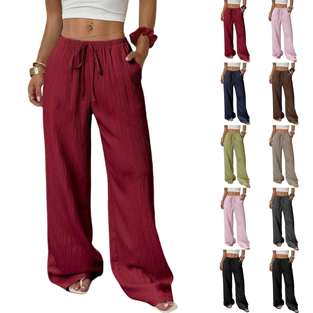 Fashion Women's Versatile Drawstring Casual Solid Color Pleated Wide-leg Pants For Women
