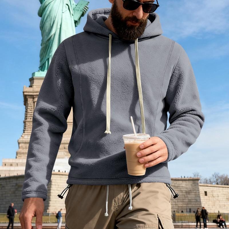 

2026 New Autumn and Winter Fashionable Versatile Loose Men s Hooded Simple Solid Color Sweatshirt S сірий