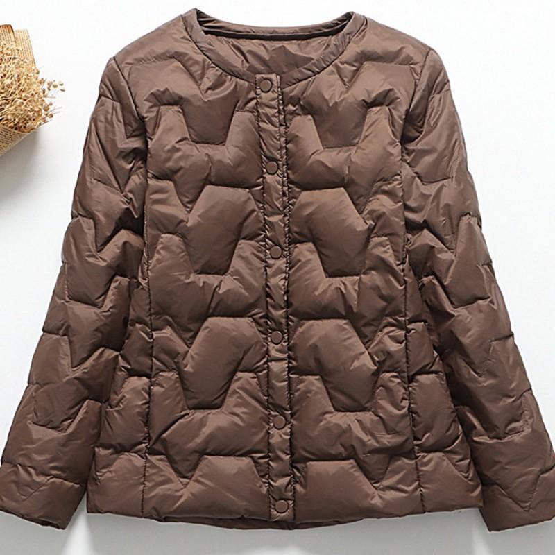Womens Lightweight Quilted Down Jacket Short Puffer Coat Round Neck Single Button Casual Winter Outerwear