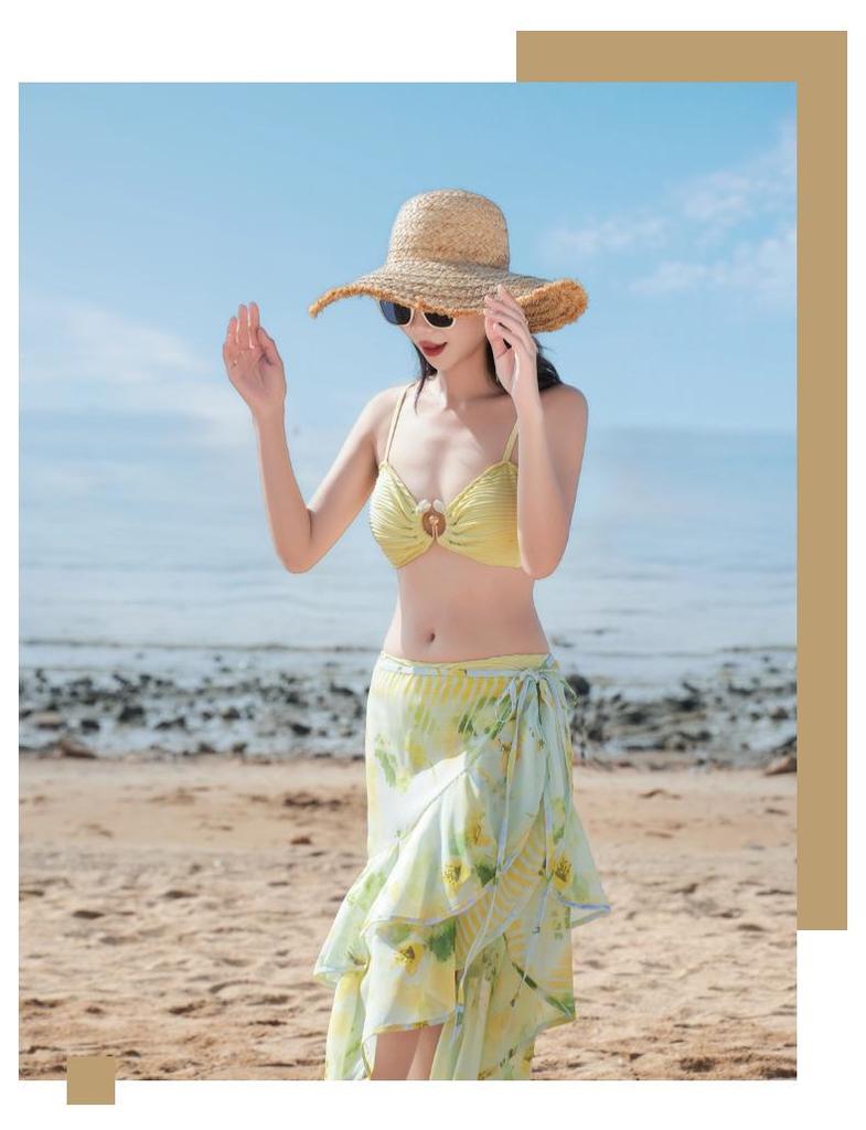 Bali Hot Spring Swimsuit Set: Women's Sexy Three-Piece Mermaid Bikini with Versatile Skirt