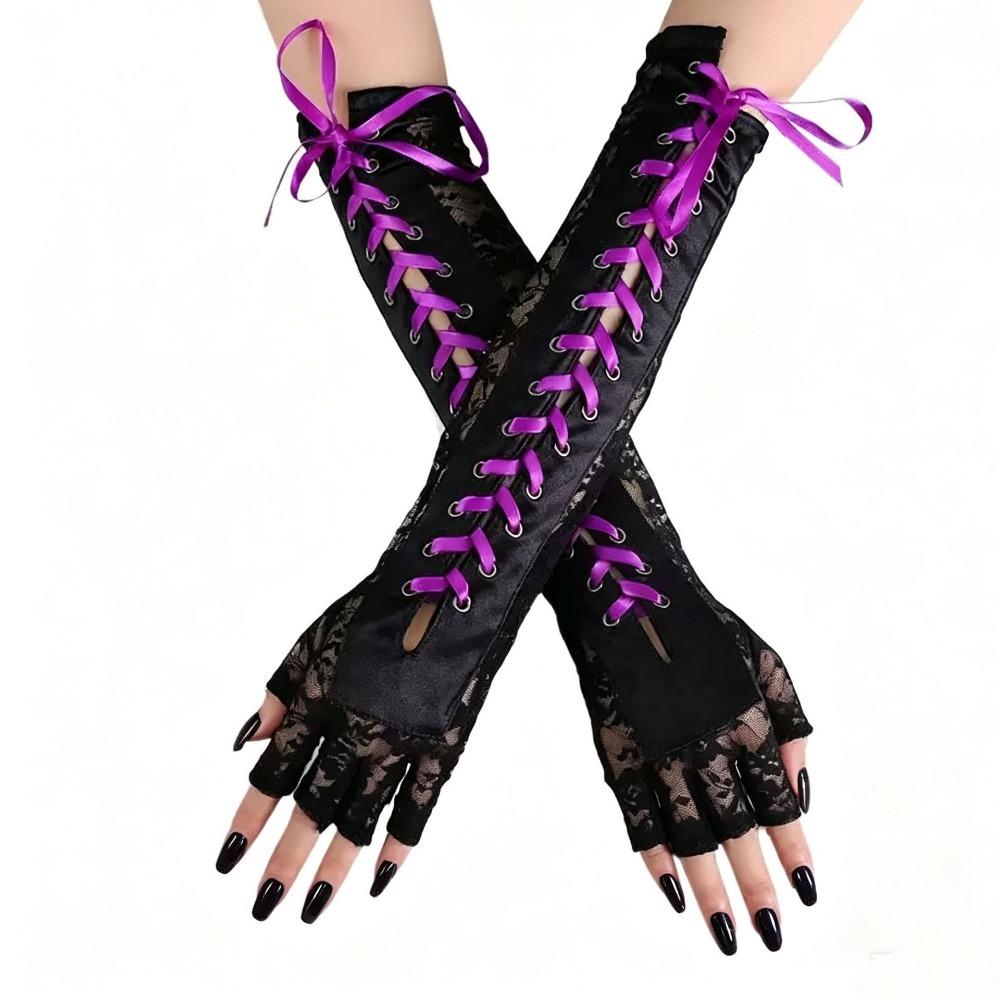 Lolita Lace Strap Gloves Long Gloves JK Women Gloves Sweet Ribbon Half Finger Gloves Photography