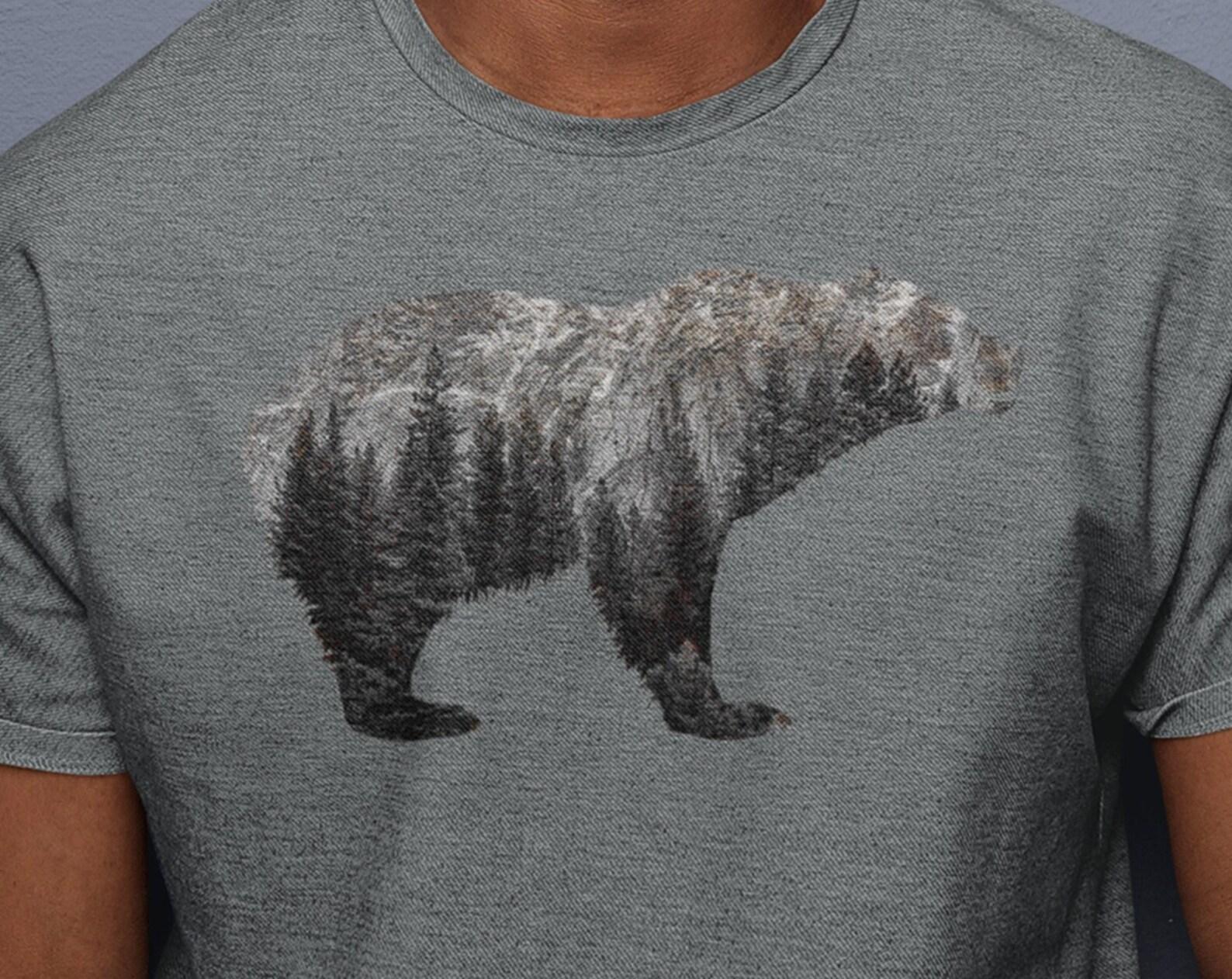 Nature Forest Bear Shirt Men, Double Exposure Bear Tee, Papa Bear Shirt, Nature TShirt, Mens Forest Graphic Unisex T-Shirt, Boyfriend Gift L