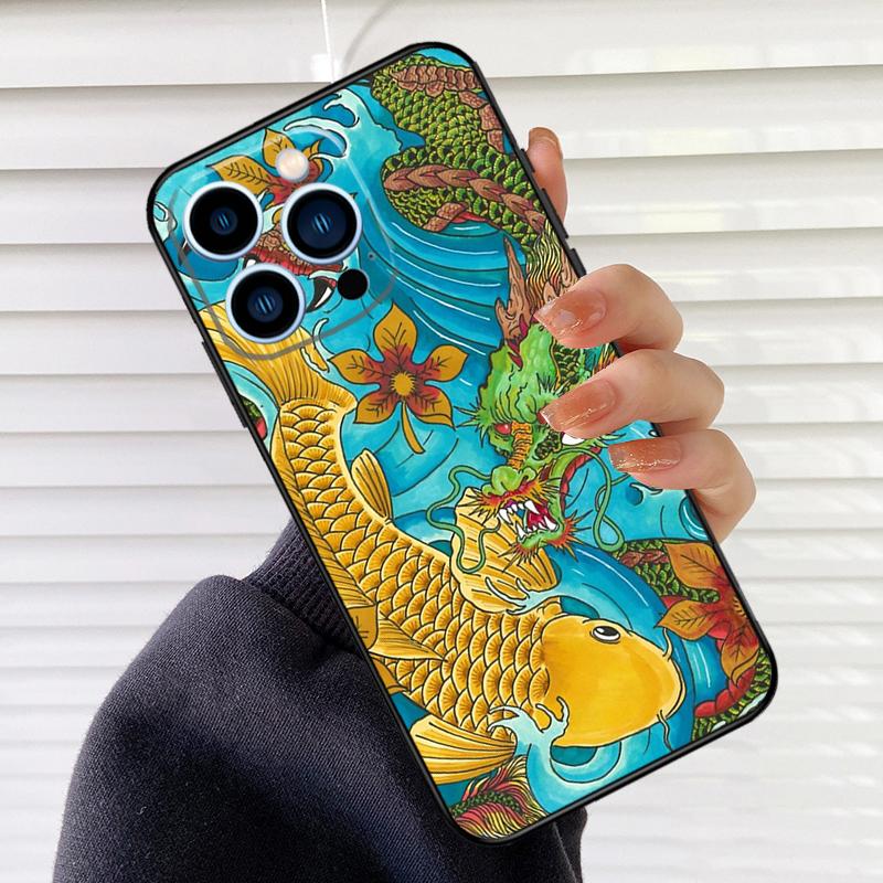 Tattoo Japanese Koi Dragon Wave Phone Case For iPhone 16 14 13 12 11 15 17 Pro Max mini 15 16 Plus 16e 17 Air Cover Fundas