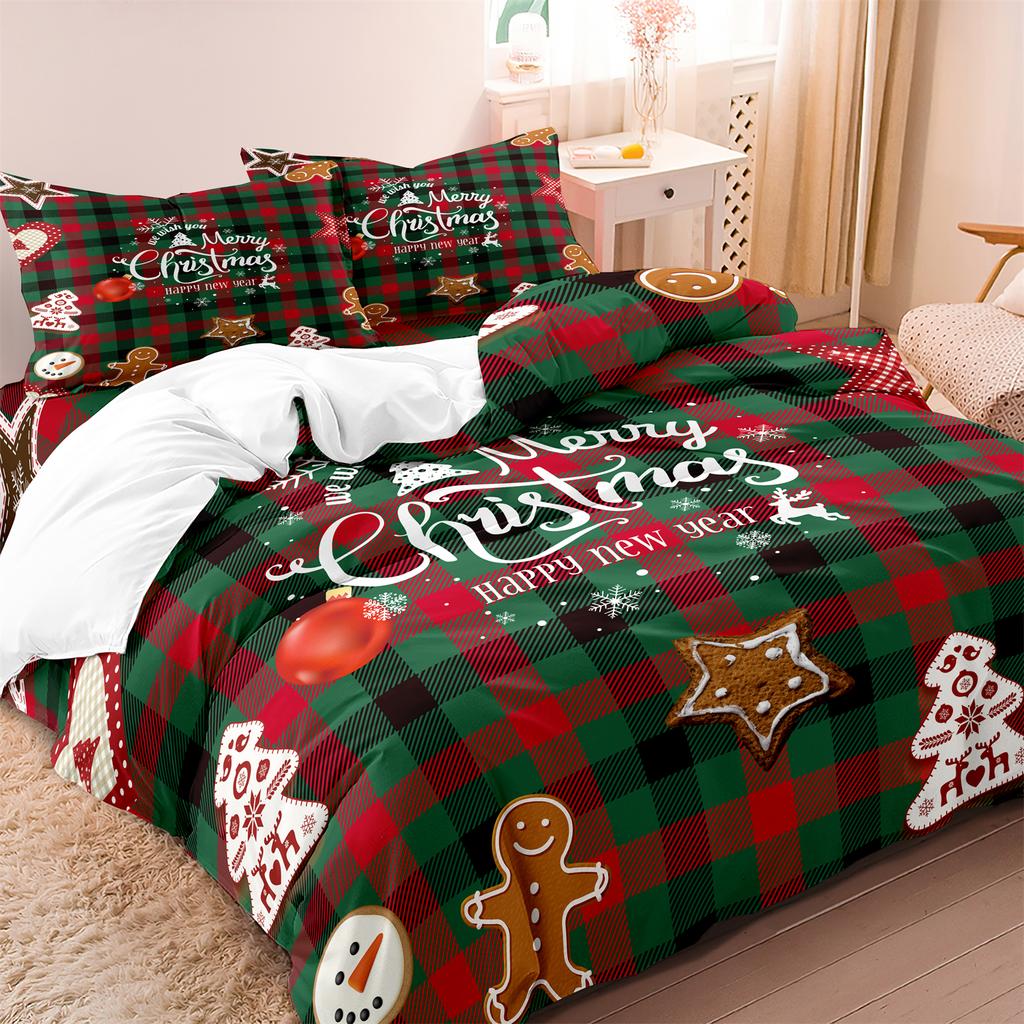 3Pcs Christmas Grid Pattern Duvet Cover, Comfortable And Soft Bedding Set For Bedroom Dormitory Room Decoration Christmas Gift
