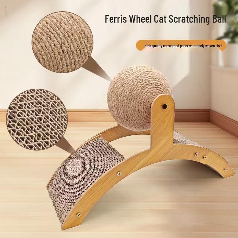 Wooden Ferris Wheel Rotating Cat Scratching Board & Nail File - Durable, Multi-functional Toy for Cats