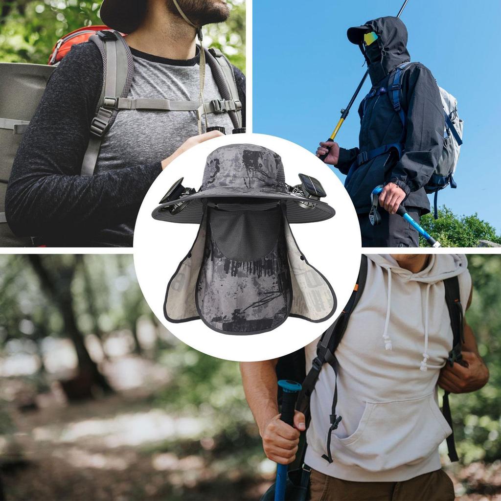 Adjustable Solar Fan Hat with Wide Brim for Outdoor Activities and Fishing