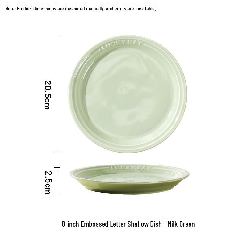 Creative Matcha Green Embossed Ceramic Dishware Set: Includes Plates, Rice Bowls, and Large Soup Bowl