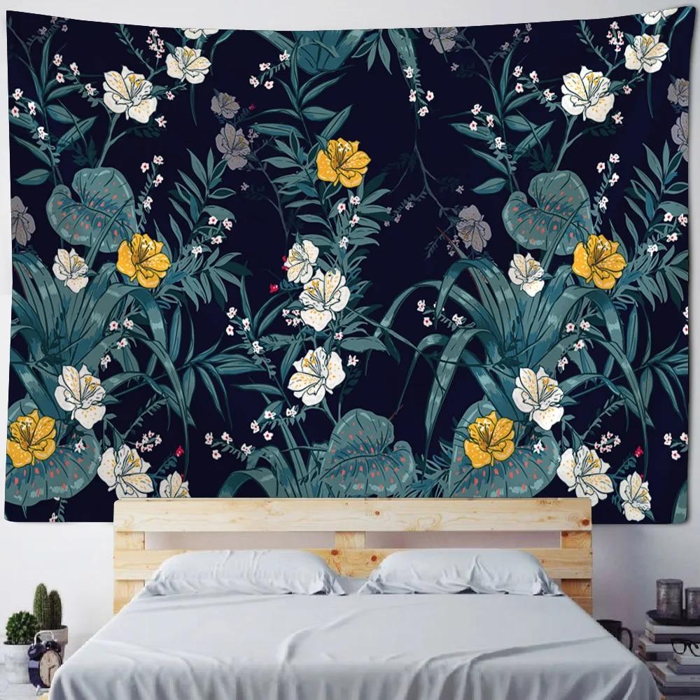 Retro oil painting tapestry plants flowers wall hanging hippie home art decoration living room bedroom wall decoration