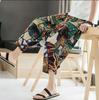 Baumwoll-Leinen-Hose Sommer Strand Cropped Hose Herren Locker Große Größe Bloomers Ethnische Blumenhose