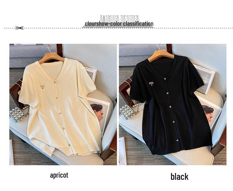 Plus Size Women's Ice Silk Knit Summer Top - Slimming Short Sleeve T-shirt