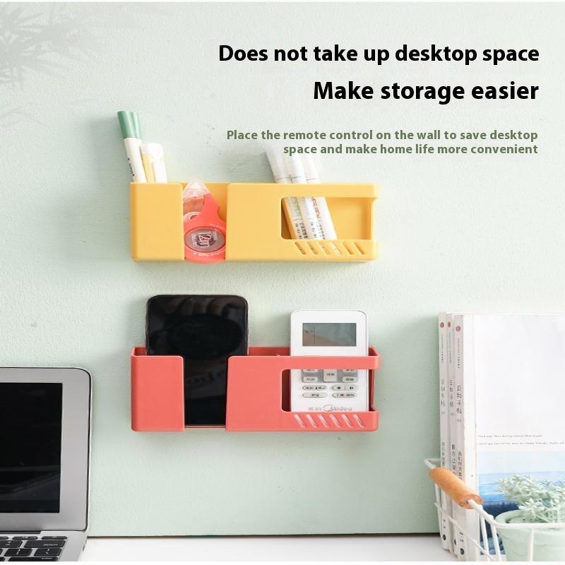 1Pc Wall-Mounted Non-Punching Remote Control Storage Box Rack Tv Mobile Phone Rack
