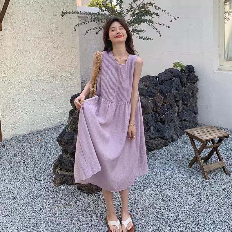 French Purple Sleeveless Vest Suspender Dress Children's New Summer Seaside Vacation Dress High Sense