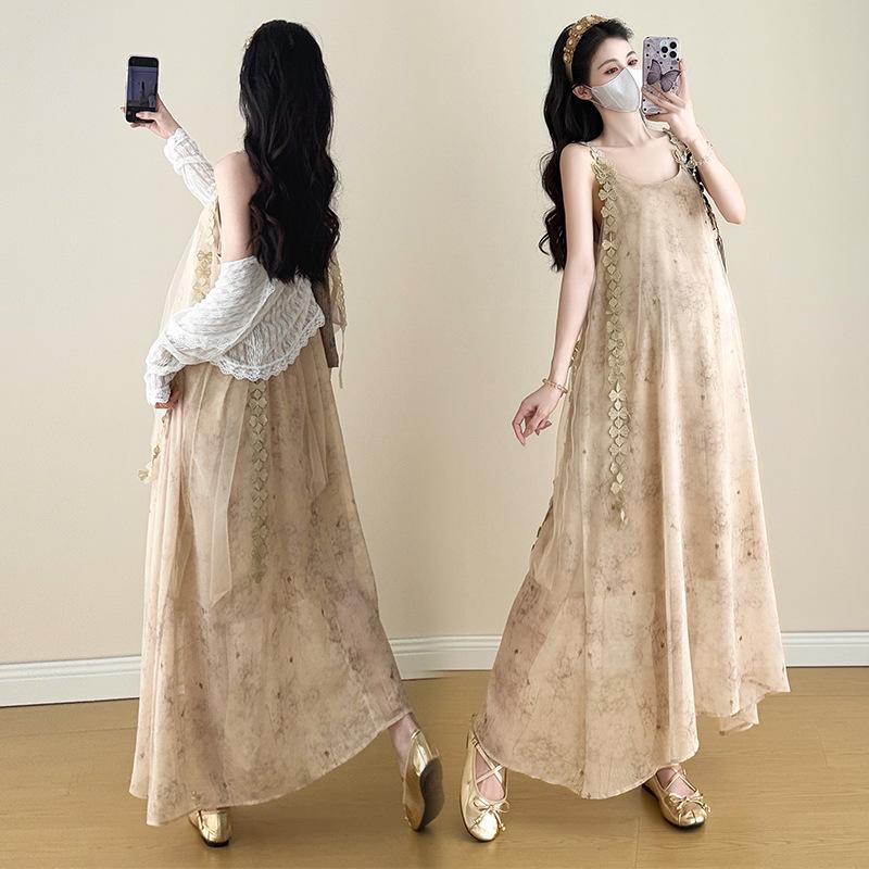 2025 Summer Korean-Style Maternity Dress & Sun Protection Set