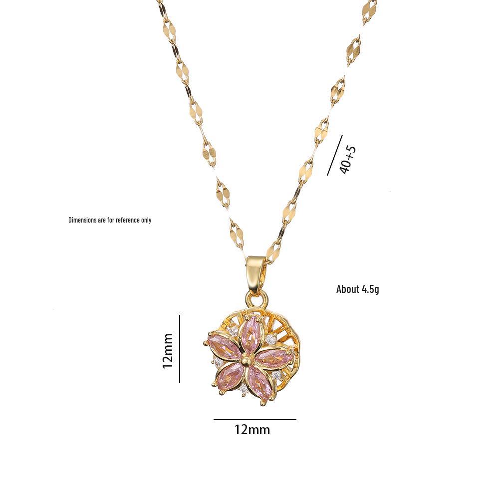 Women's Zircon Flower Necklace - Trendy Titanium Steel Pendant with Love Motif