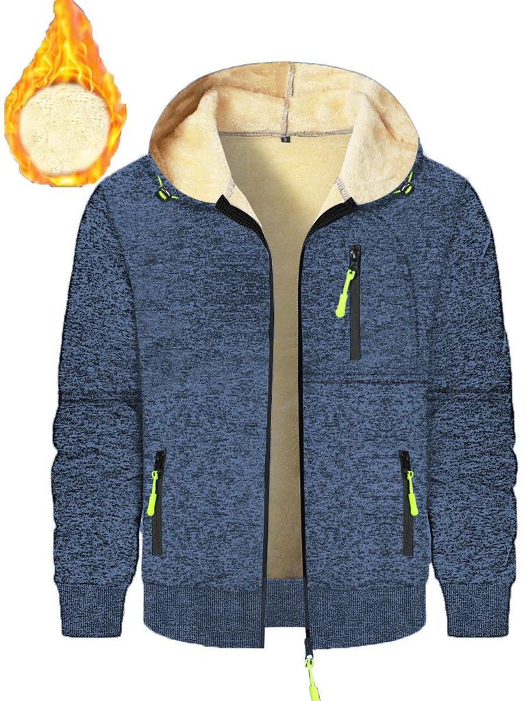 Herbst Neue Herren Freizeit Fleecegefüttert Kapuzen-Reißverschlussjacke Einfarbig Warm Sportbekleidung Herrenmode Oberbekleidung