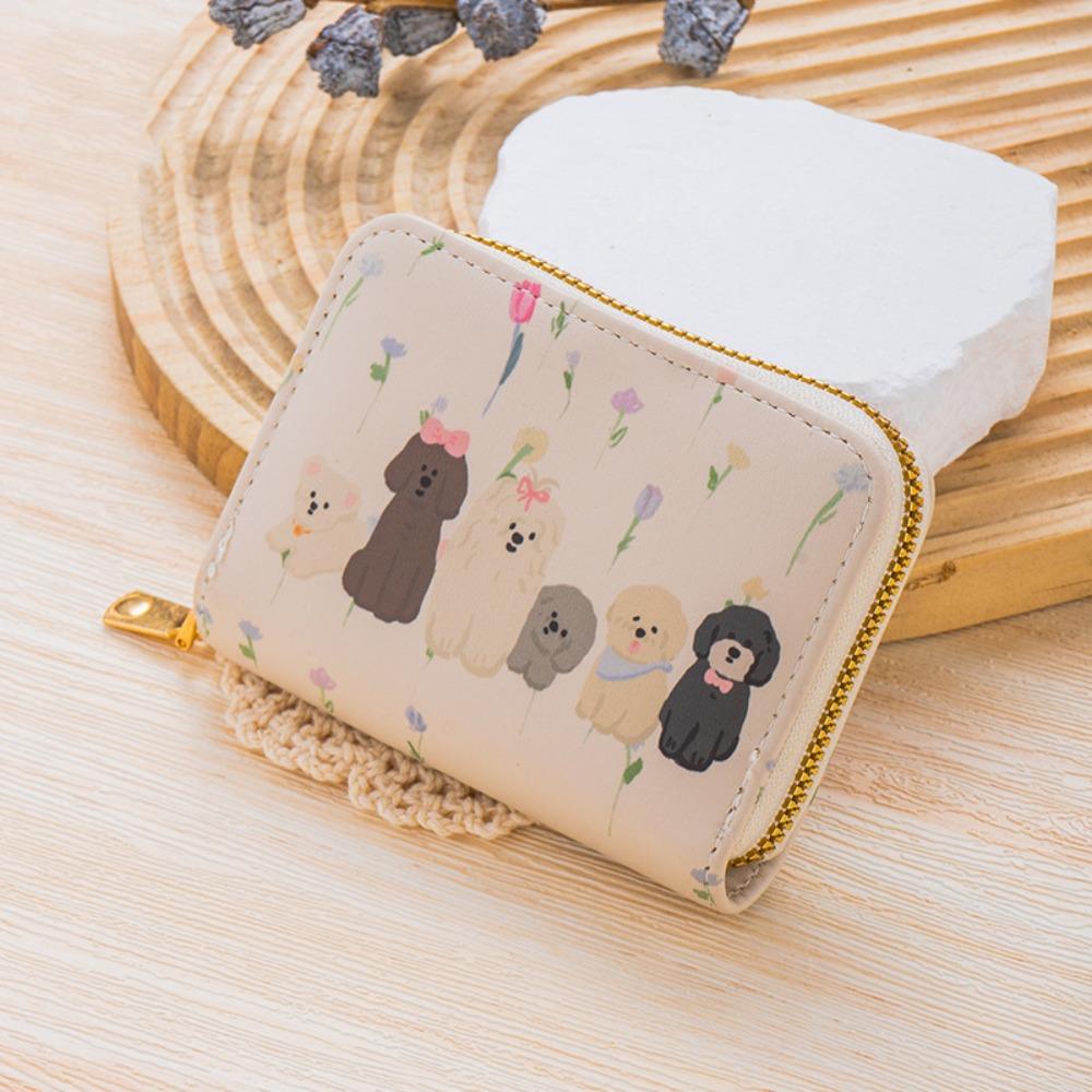 Cute Cartoon Print Mini Short Wallet Multi-slot PU Leather Organ Card Holder Lightweight Zipper Students Coin Purse