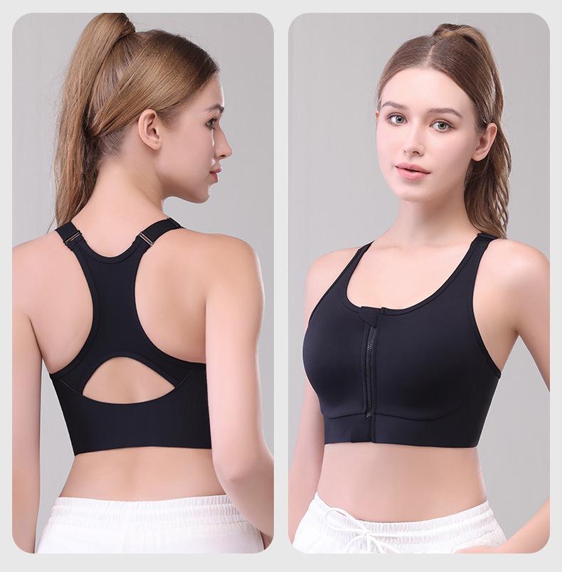 Women's High-Impact Shockproof Plus Size Sports Bra with Front Zipper for Yoga and Running