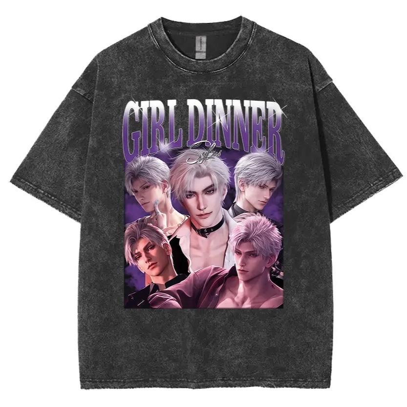 2026 Funny Girl Dinner Caleb Graphic Tee Shirt Love and Deepspace Novelty Cotton T Shirts Fashion High Quality Vintage Washed T-Shirt  Y2K
