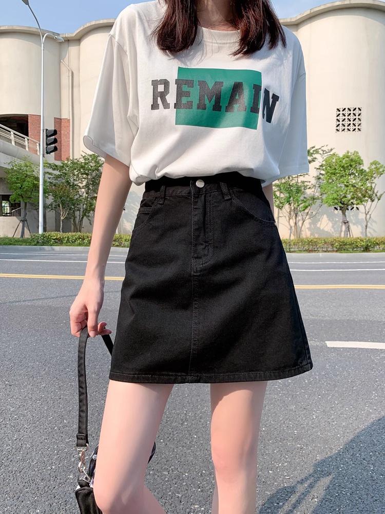 Women's High Waist White Denim Midi Skirt - Summer 2025 A-Line Bodycon Skirt with Anti-Exposure Design