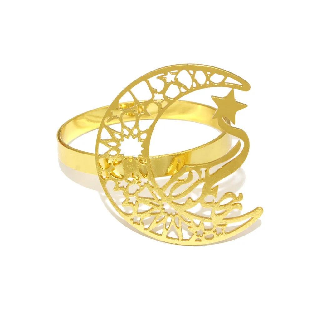 1Pcs Ramadan Napkin Rings Gold Ramadan Napkin Rings Hollow Moon and Star Napkin Holder Party Wedding Table Decor Napkins