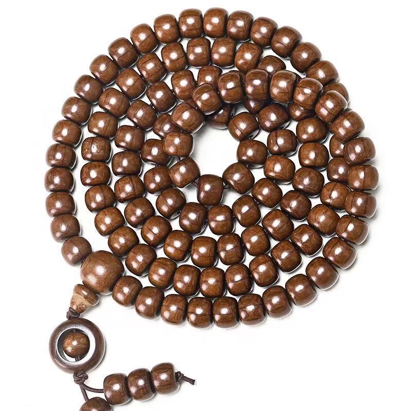 Handcrafted Six-Lobed Dragon Wood Buddhist Beads Rosary, 20mm