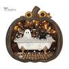 Fall Harvest Home Decoration Halloween Ghost Wooden Tabletop Ornament, 2D Flat Cute Reading Bathing Thanksgiving Table Centerpiece Watering