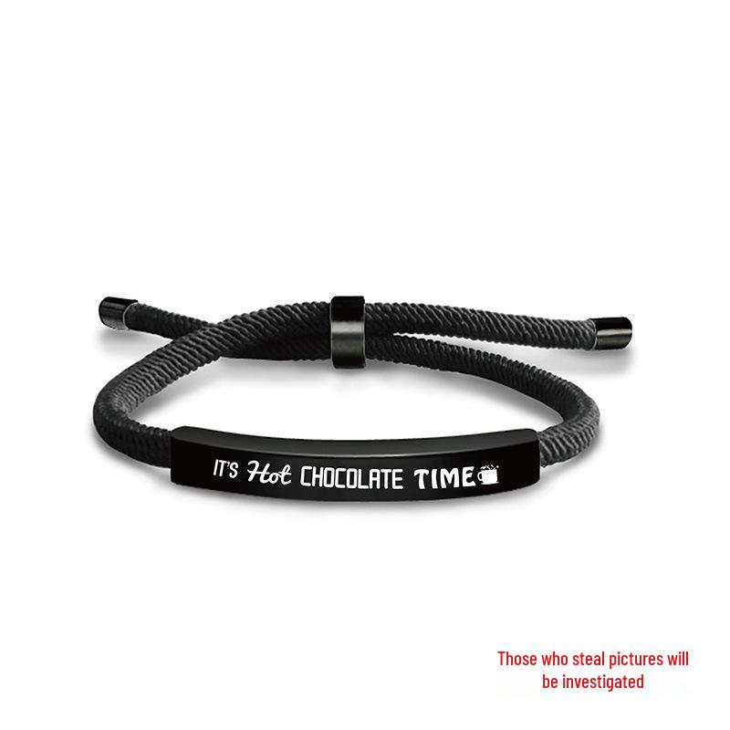 Stainless Steel Black Red Woven Rope Bracelet - Trendy European and American Fashion, Engraved, Christmas Gift