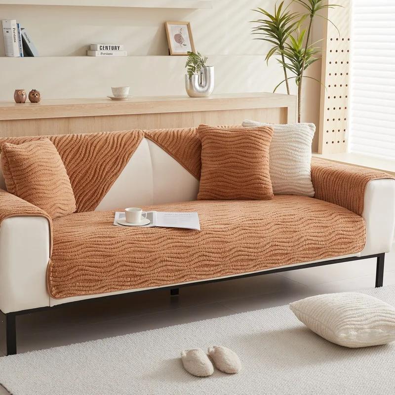 Winter Lamswol Sofa Handdoek Modern Effen Kleur Pluche Zacht Glad Sofa Overtrekken voor Woonkamer L-vorm Antislip Bankovertrek