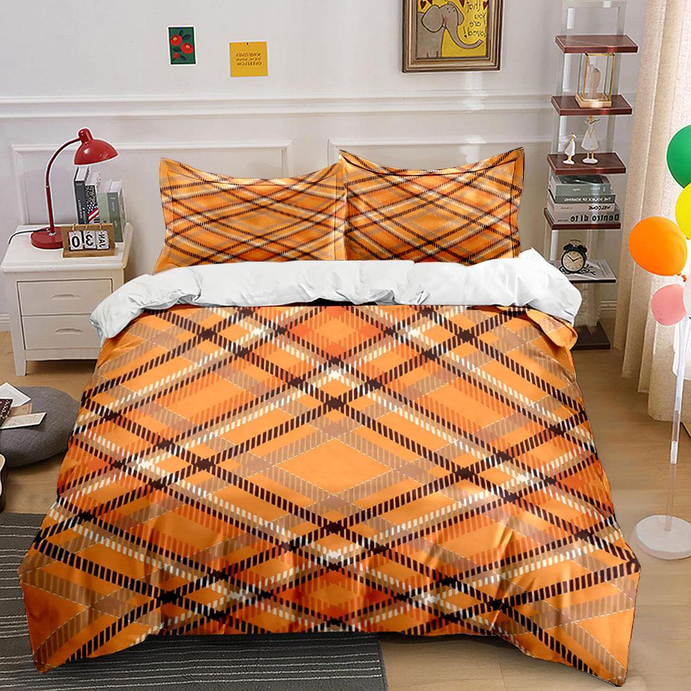 Orange plaid check pattern. Bedding sets Duvet cover sets Duvet covers Pillowcases(1* Duvet Cover 2* Pillowcases without duvet insert)