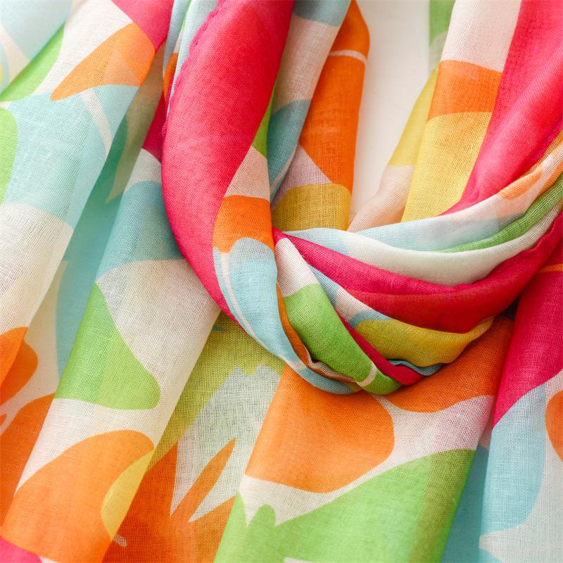 Ladies Scarf Thin Yarn Silk Scarf Spring and Summer Colorful Flower Fringed Shawl