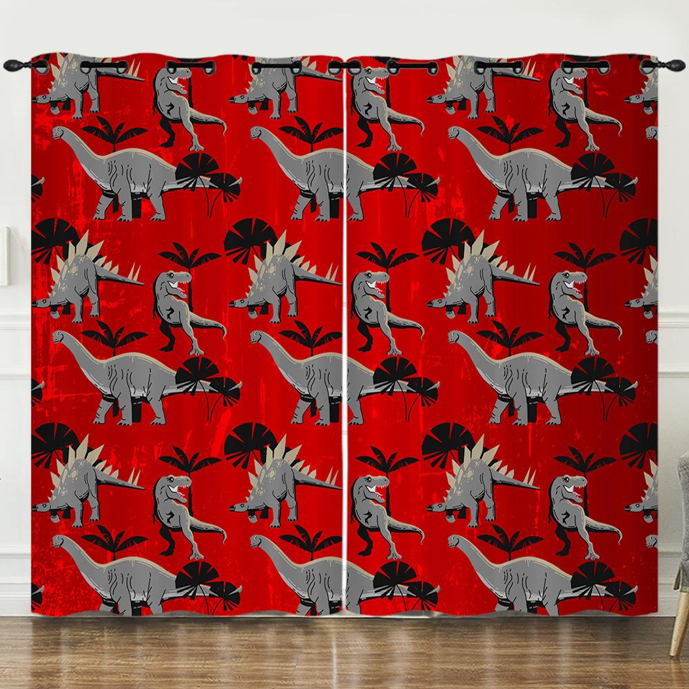 Curtain Dinosaur World 3D Digital Printing Blackout Curtain Punching