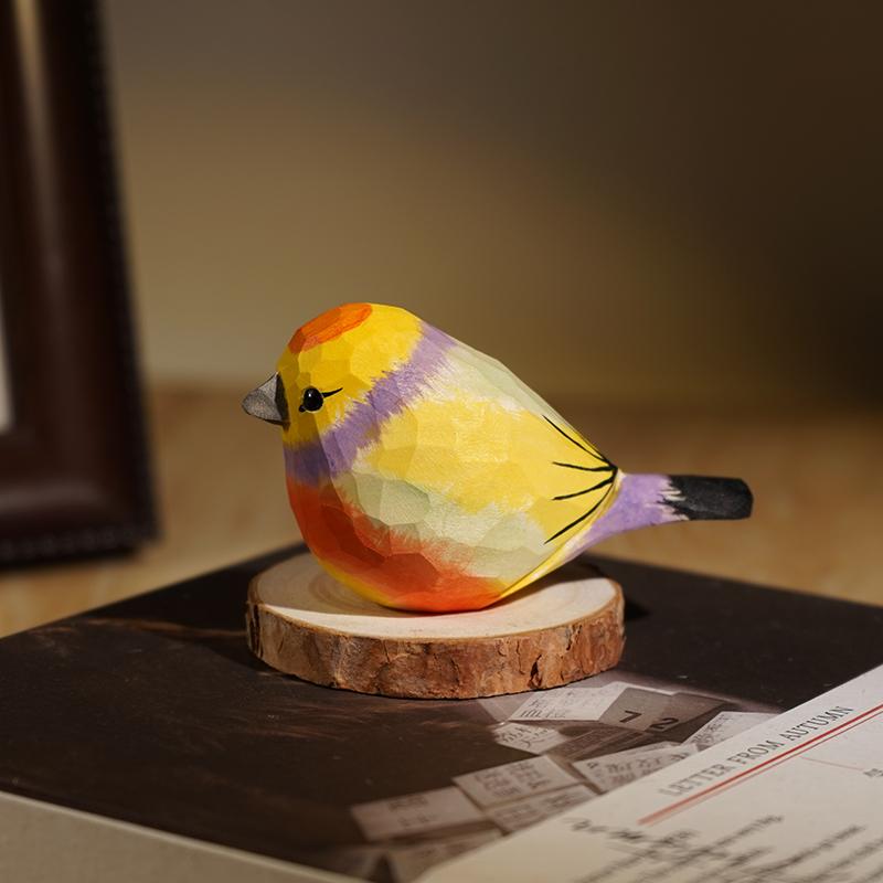 Hand Carved Wooden Bird Cute Sparrow Parrot Chickadee Animal Desktop Decor Original Wood Style
