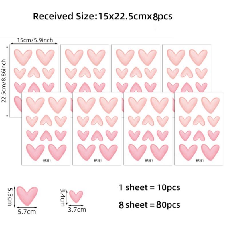 80Pcs Soft Pink Big Small Heart Shape Wall Stickers For Waterproof Removable PVC Kids Room Kindergarten Home Decoration