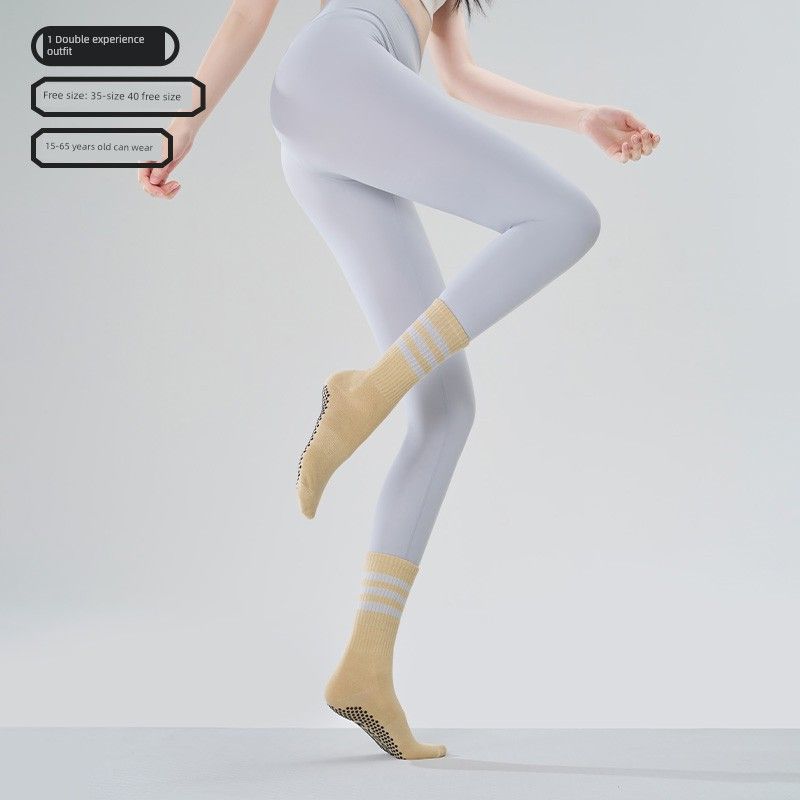 

Summer Pilates Socks Yoga Socks Non Slip Professional Women Knee Socks Training Wear Socks Long Tube Indoor Aerobics Sports [1 pair of experience outfit] Rose yellow