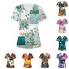 Damen V-Ausschnitt Drei-Taschen Kurzarm Retro-Print Uniform/Pflegekraft Oberteil Mit Schlitzen Am Saum