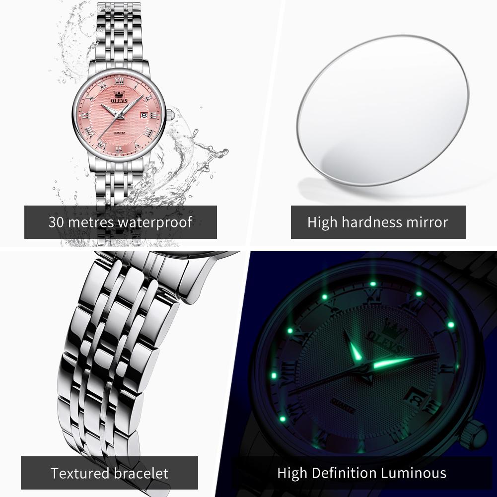 OLEVS Ultra Thin Quartz Watches for Woman Original Solid Steel Strap Auto Date Waterproof Fashion Elegant Ladies Wristwatch