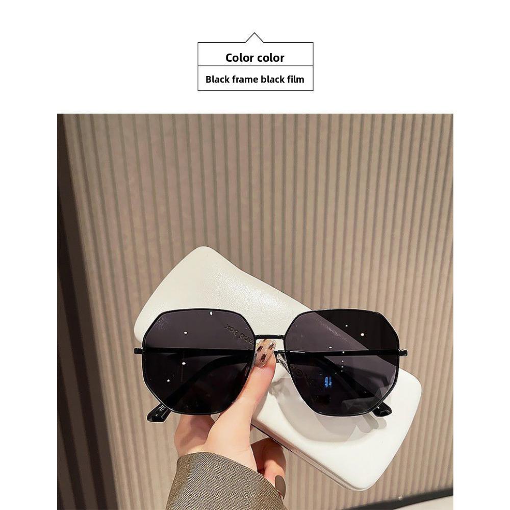 Transparent Blue Versatile Sunglasses Men's and Women's Polygonal Metal Driving Sunglasses Korean Version Tide Seaside Travel Glasses Women