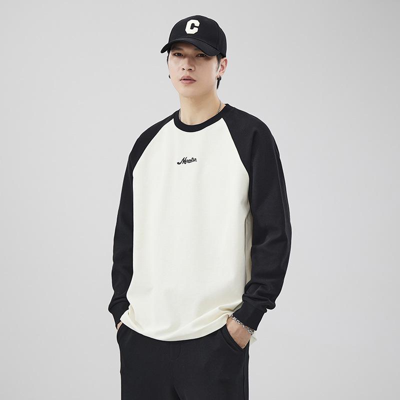 Autumn And Winter Long-Sleeved Sweater Men'S Loose Large-Size Bottoming Shirt With Splicing Crew Neck Clothes Top Trendy Brand